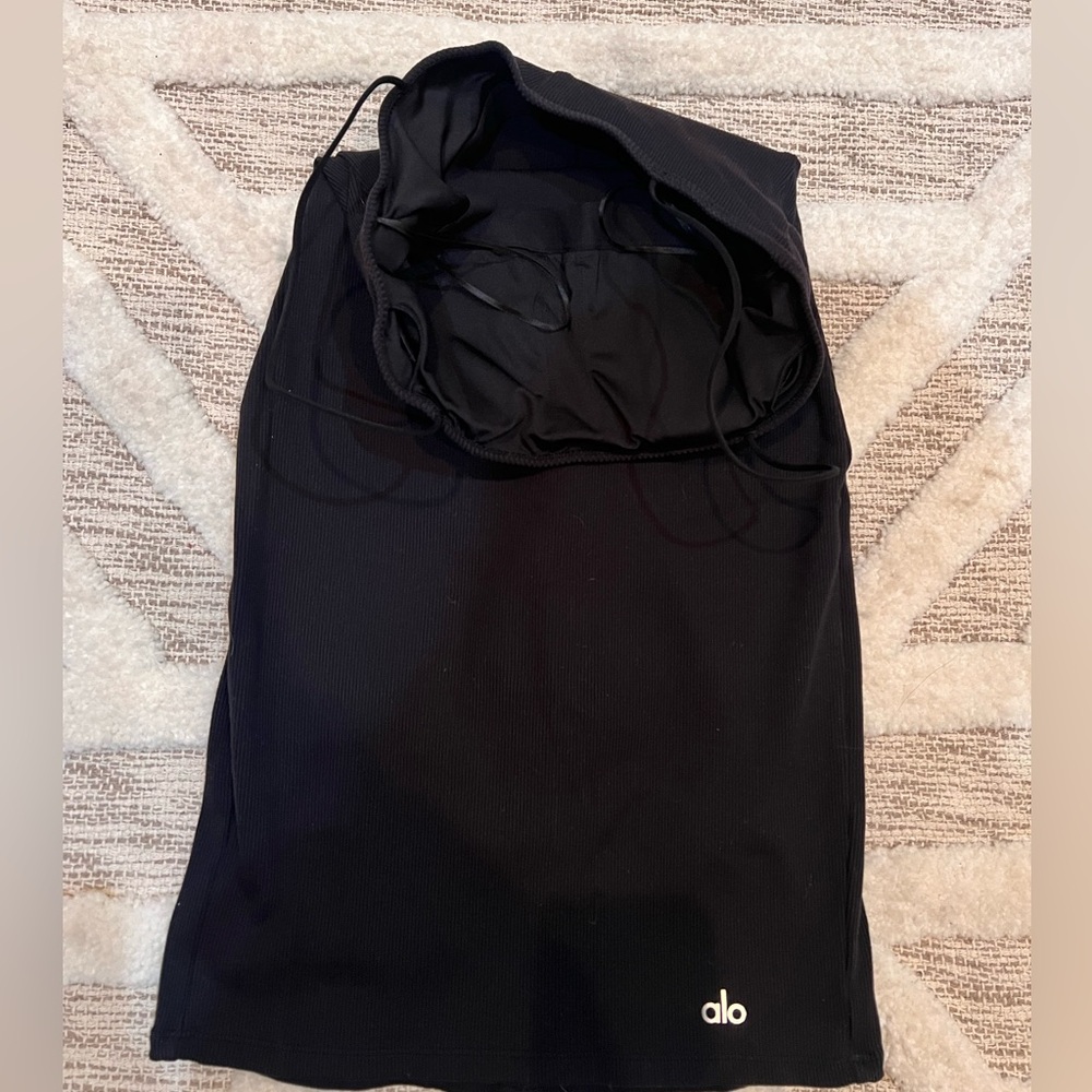 ALO Black Goddess Ribbed Spaghetti Strap Bodycon Mini Dress XS - Picture 4 of 5